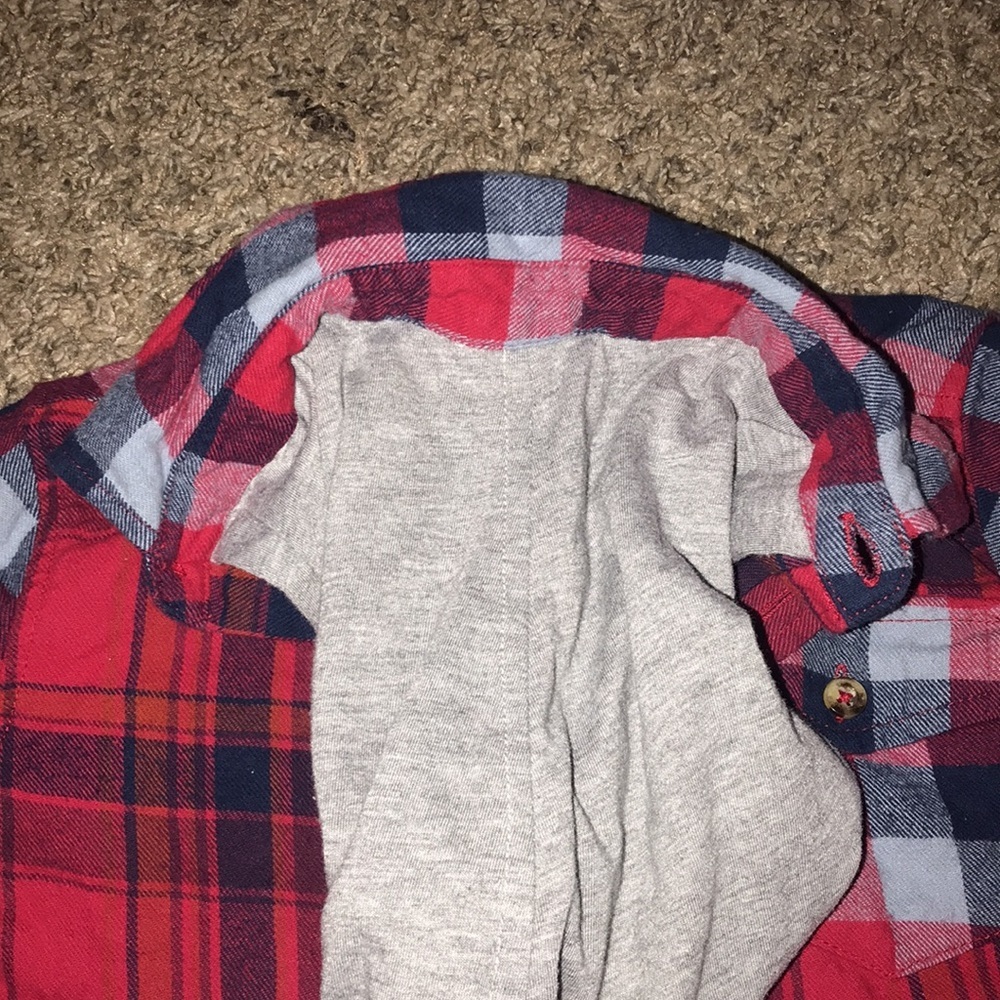 Cherokee Red Plaid Thick Long Sleeve Button Down Sweater with Gray Hoodie - Picture 7 of 8